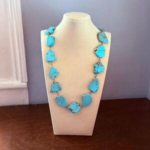 Stone Necklace Blue Magnesite Turquoise Freeform Slab Slice Beads Jewelry